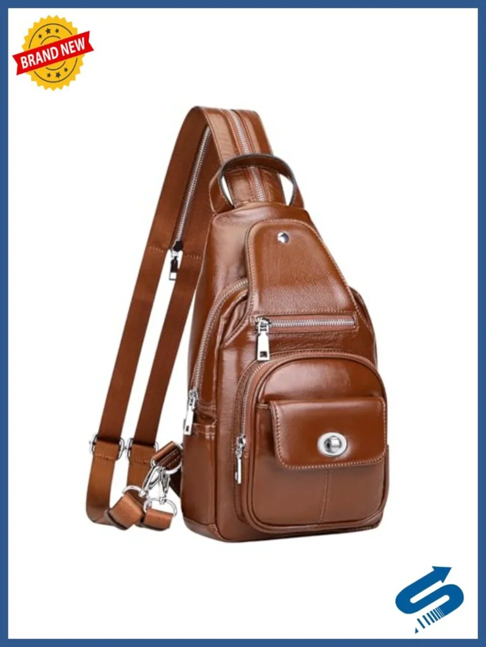 Genuine Leather Sling Bag Crossbody Backpack for Women Men Adjustable Straps